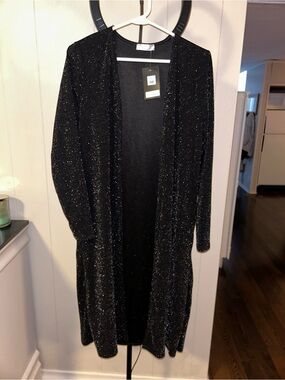 Sparkly Black Open-Front Duster Cardigan